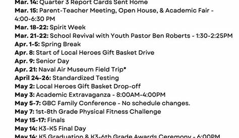 Grace Baptist Academy Calendar