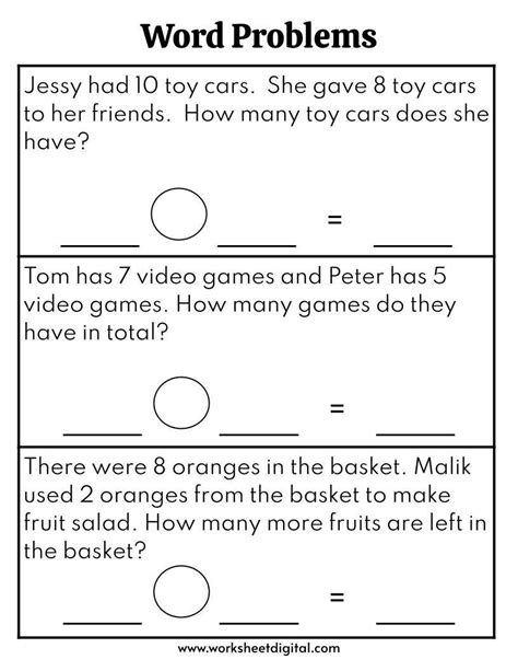 Grade 1 Math Word Problems Printable