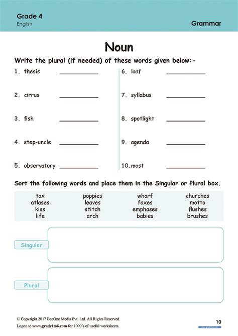 grade 4 nouns worksheet