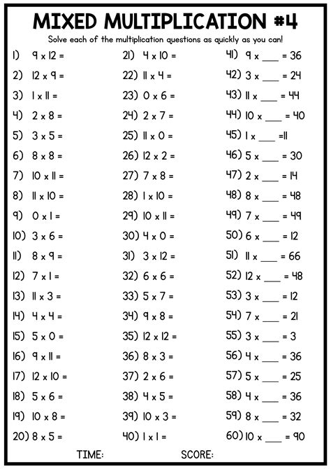 Grade 5 Math Mixed Multiplication Worksheets