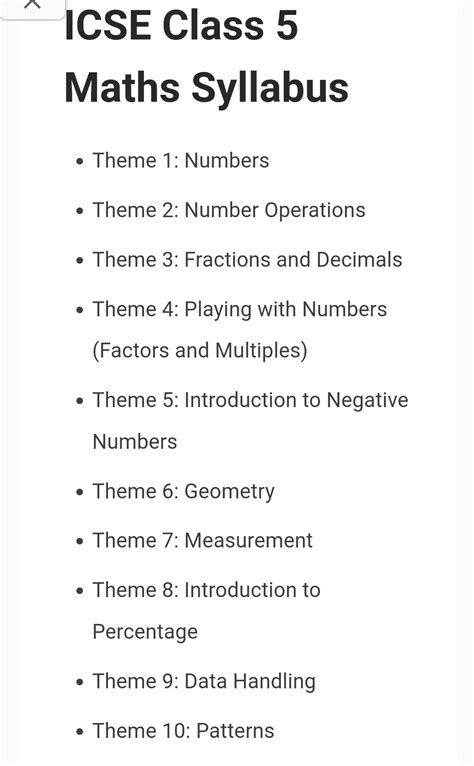 grade 5 math syllabus icse