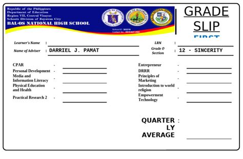 Grade Slip Example