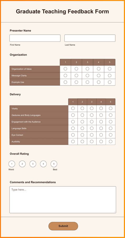 graduate teaching feedback form template