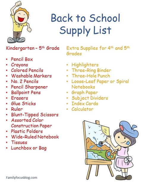 Elementary School Supply Lists for All Grade Levels BacktoSchool