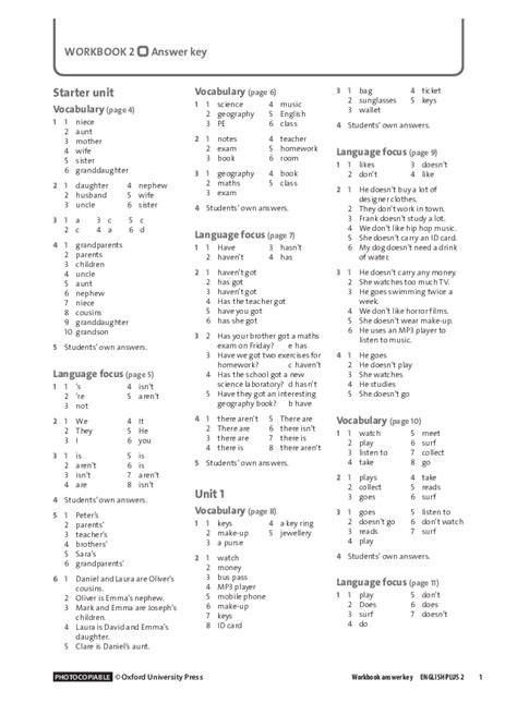 Grammar Exercise Workbook Answer Key
