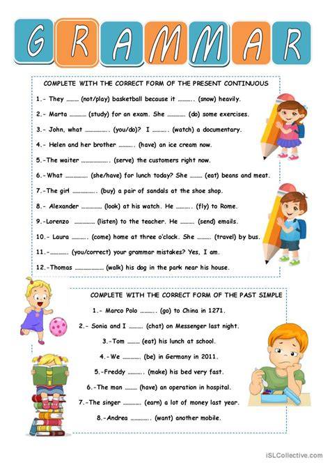 grammar exercises printable