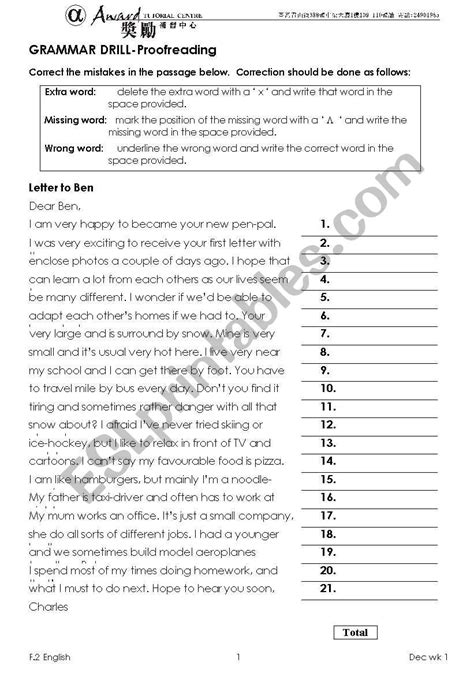 Grammar Proofreading Exercise Pdf