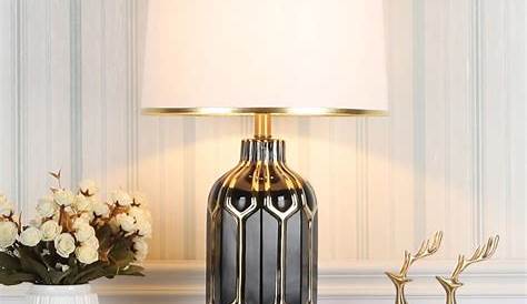 Grande Lampe A Poser Moderne à 35cm En Tissu Et Métal Coloris Noir