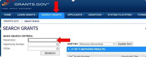 grants.gov website search
