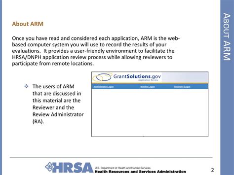 grantsolutions application review module arm