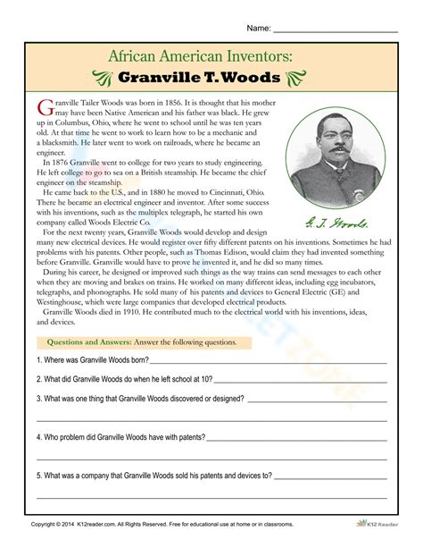 Granville T Woods Worksheet