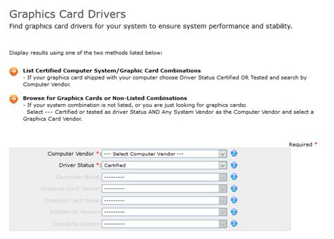 Graphics Card Drivers Solidworks