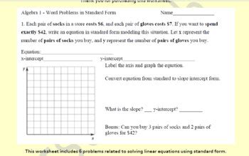 Graphing Linear Equations In Standard Form Word Problems