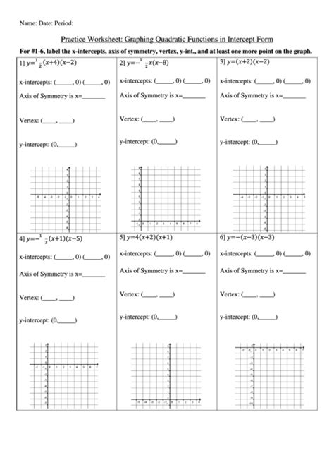 graphing quadratics in intercept form worksheet answers