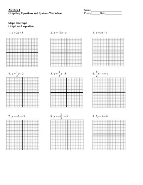graphing systems of equations worksheet slope intercept form