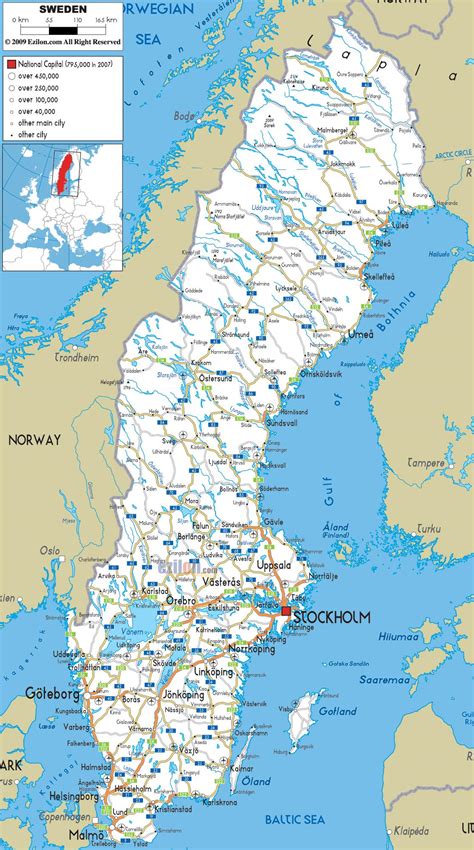 Sverige road map vägkarta över Sverige (Norra Europa Europa)