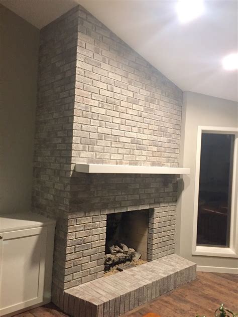 Whitewash fireplace/gray living room in 2021 Living room decor