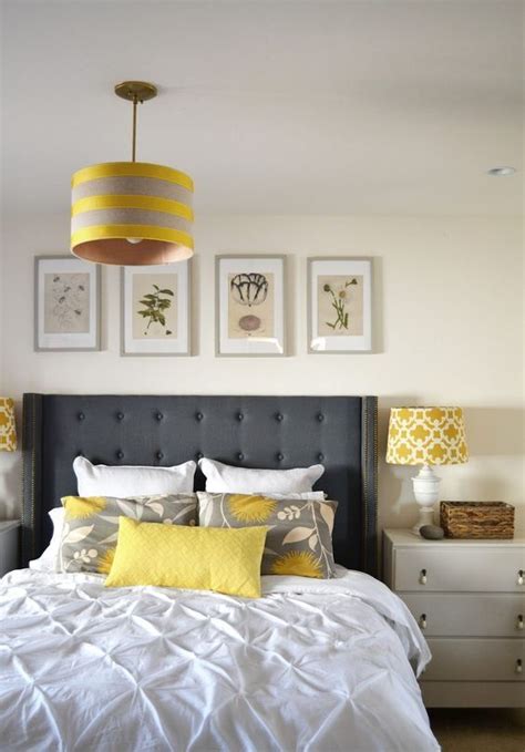 Grey and yellow master bedroom! I actually like the stripes in this
