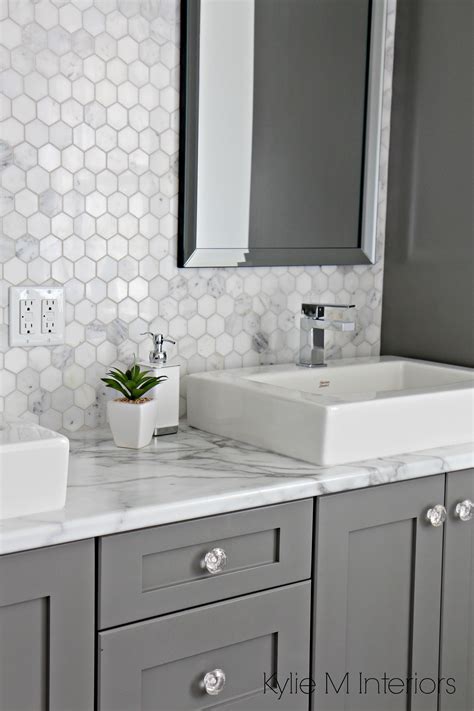 Gray Bathroom Sink Backsplash
