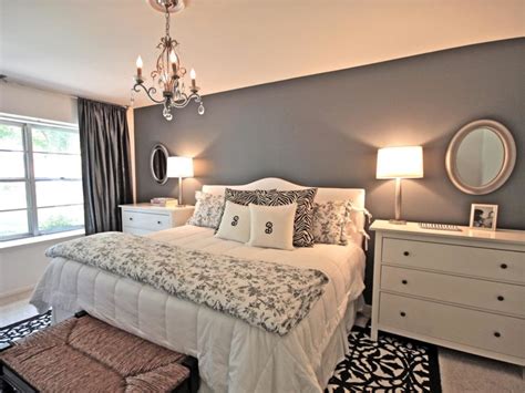 gray bedroom with accent colors
