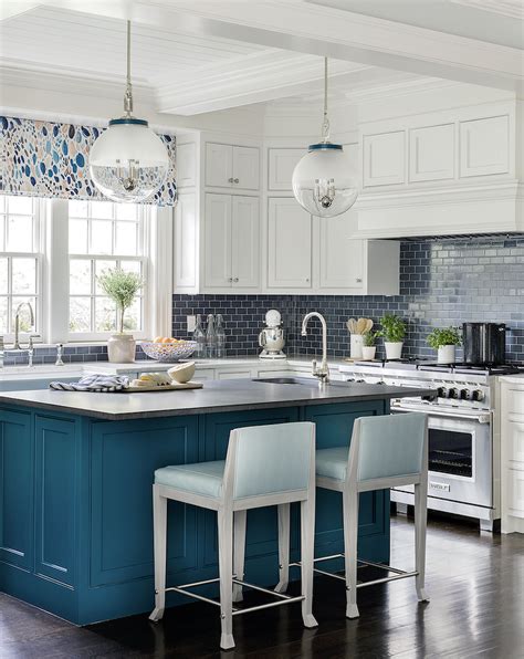 Gray Kitchen Island Blue Stools