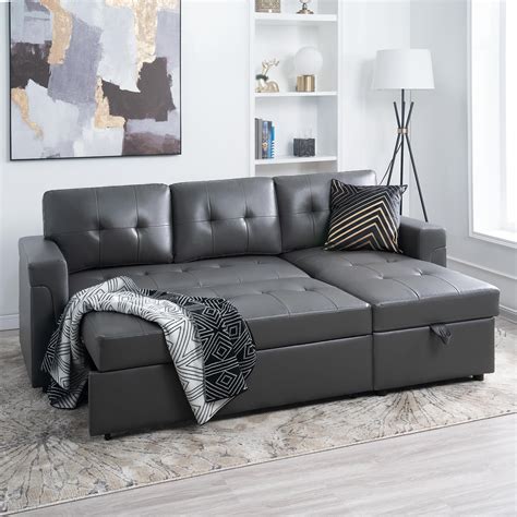 Gray Leather Sleeper Couch