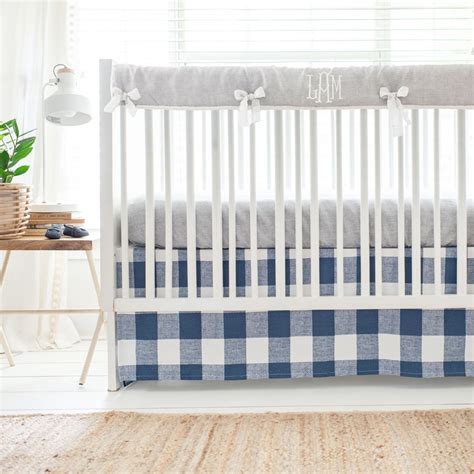 Gray Plaid Crib Bedding