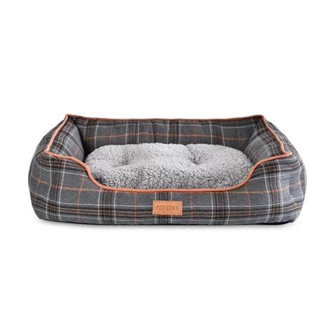 Gray Plaid Dog Bed
