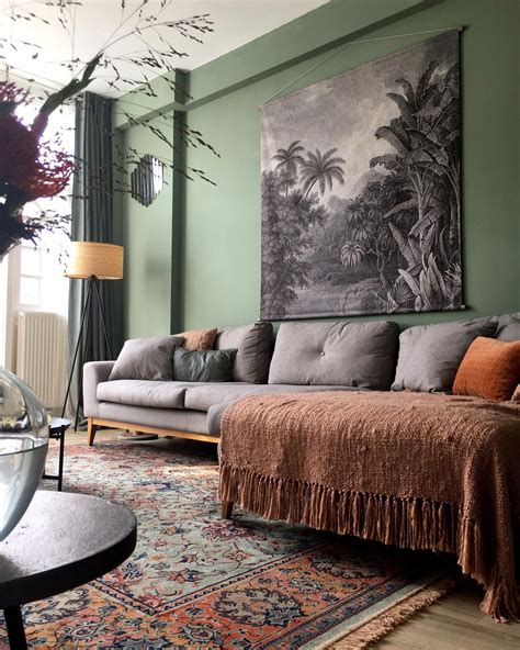 Gray Sofa Green Walls