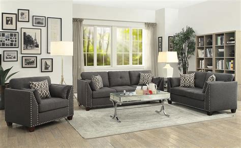 Gray Sofa Set With Nailhead Trim