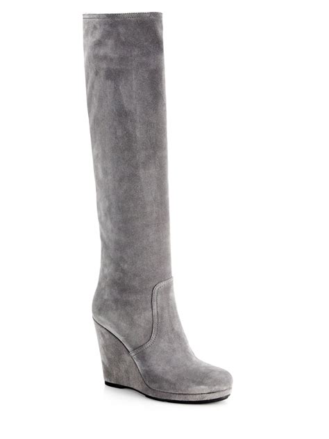 gray suede wedge boots women