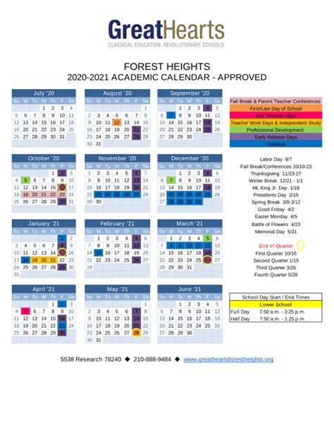 Great Hearts Forest Heights Calendar