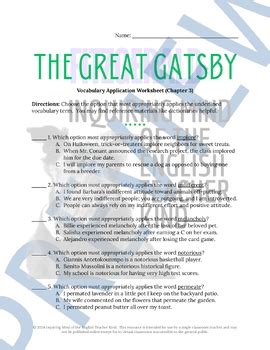 The Great Gatsby Quiz Chapter 2 Teaching Resources