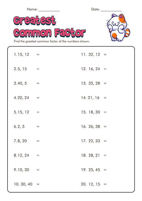 Free Printable Greatest Common Factor Worksheets Free Printable