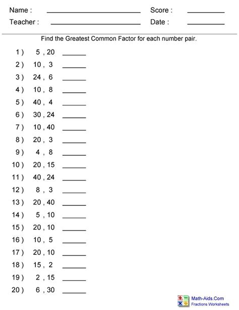Greatest Common Factor Lesson Printable
