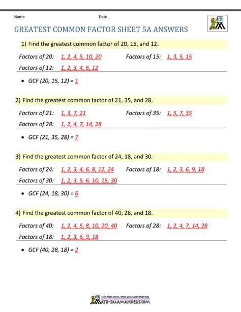 30 Greatest Common Factor Worksheet Education Template