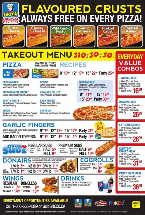 greco pizza corner brook menu