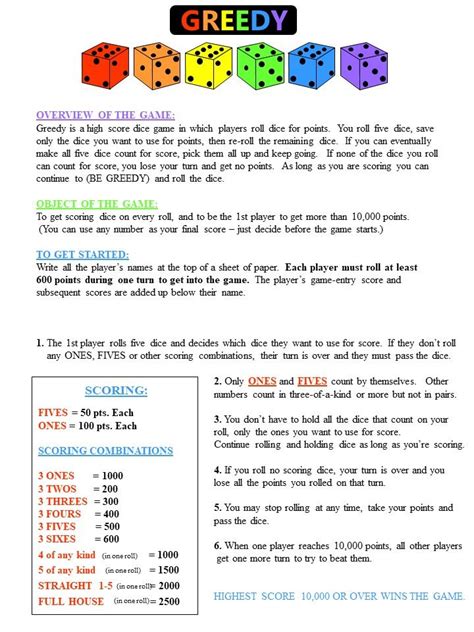 Greedy 5 Dice Game Rules