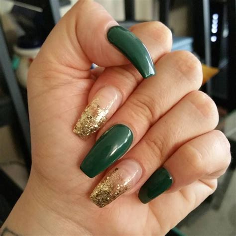 Green and gold nails Nails, Gold nails, Green and gold