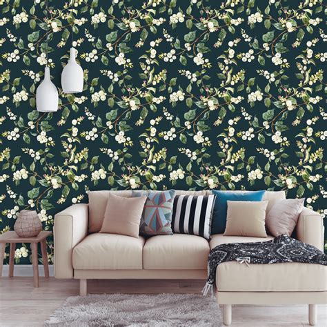Removable Wallpaper Green leaf Floral, Peel and Stick Wallpaper, Wall