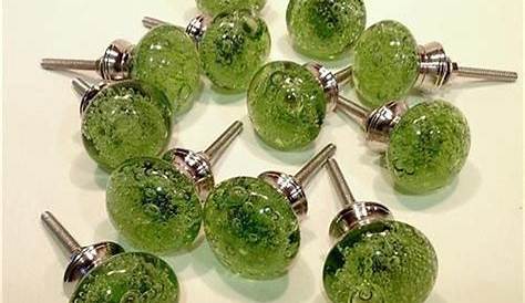 Depression Green Glass Cabinet Knobs 6 Vintage Hexagon Drawer Pulls