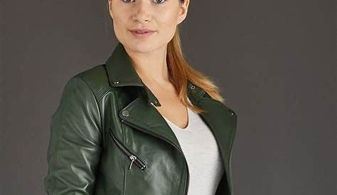 Green Leather Jacket Outfit Spring Womens Collarless Round Neck Soft Lambskin