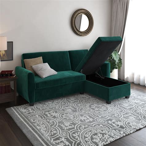 Famous Green Velvet Sofa Bed With Storage For Small Space