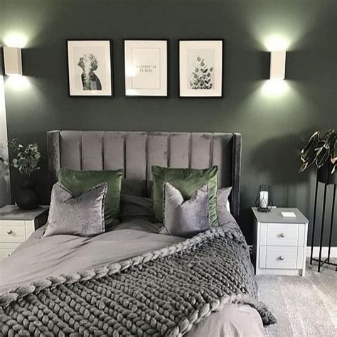 green and grey bedroom lighting