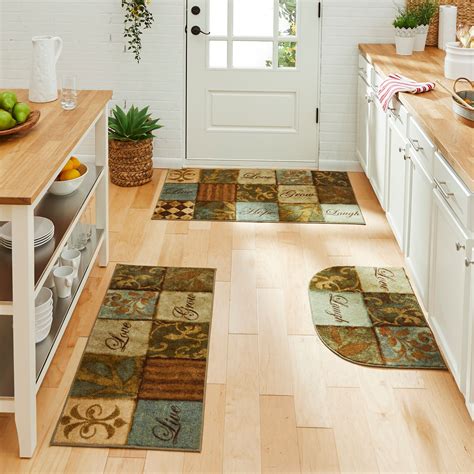 green and tan kitchen rugs