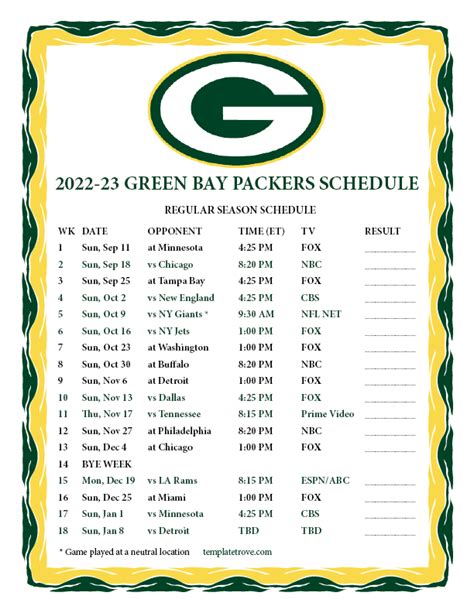 green bay packers schedule 2023 printable pdf