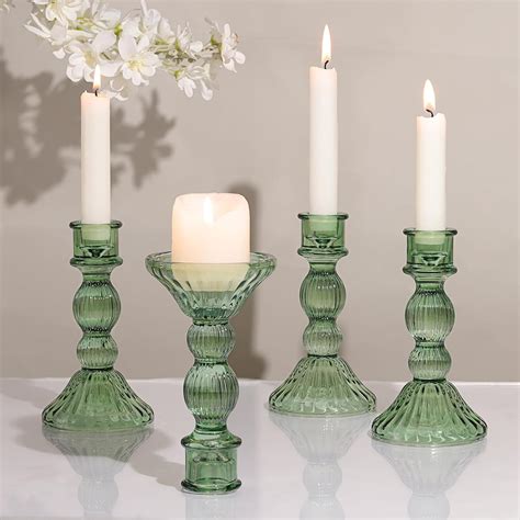 Green Candlestick Holders