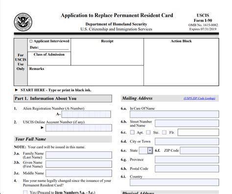 green card renewal form i-190 fee and address