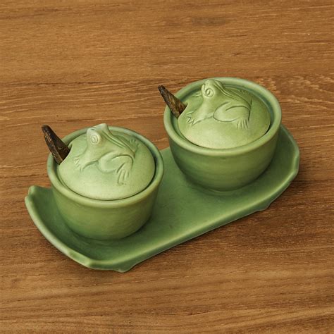 Green Ceramic Condiment Set