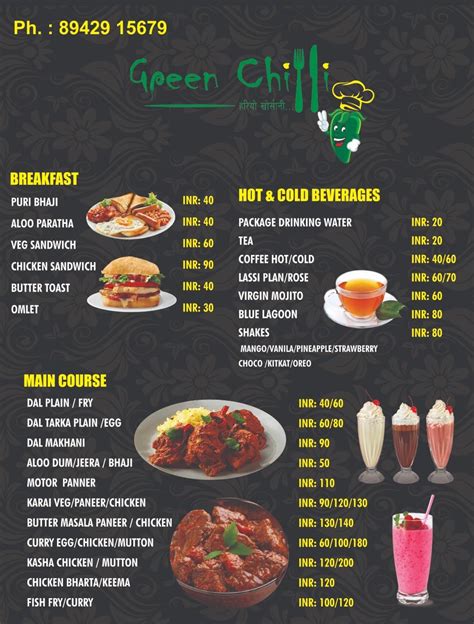 Green Chilli Restaurant Dip Menu
